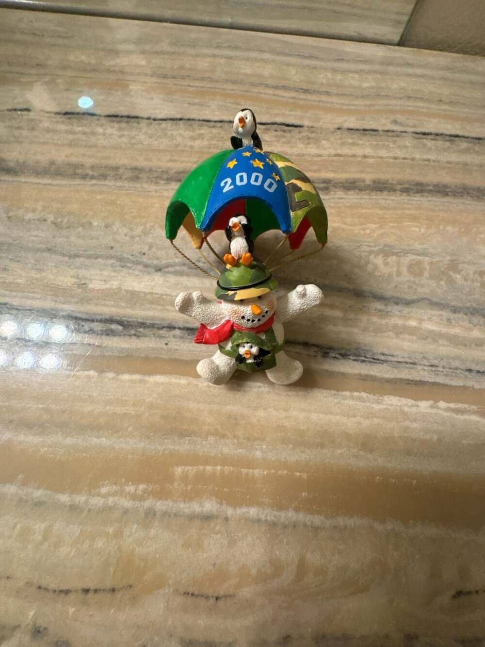 AGC Inc. 2000 Snowman with Penguins Parachute Christmas Ornament